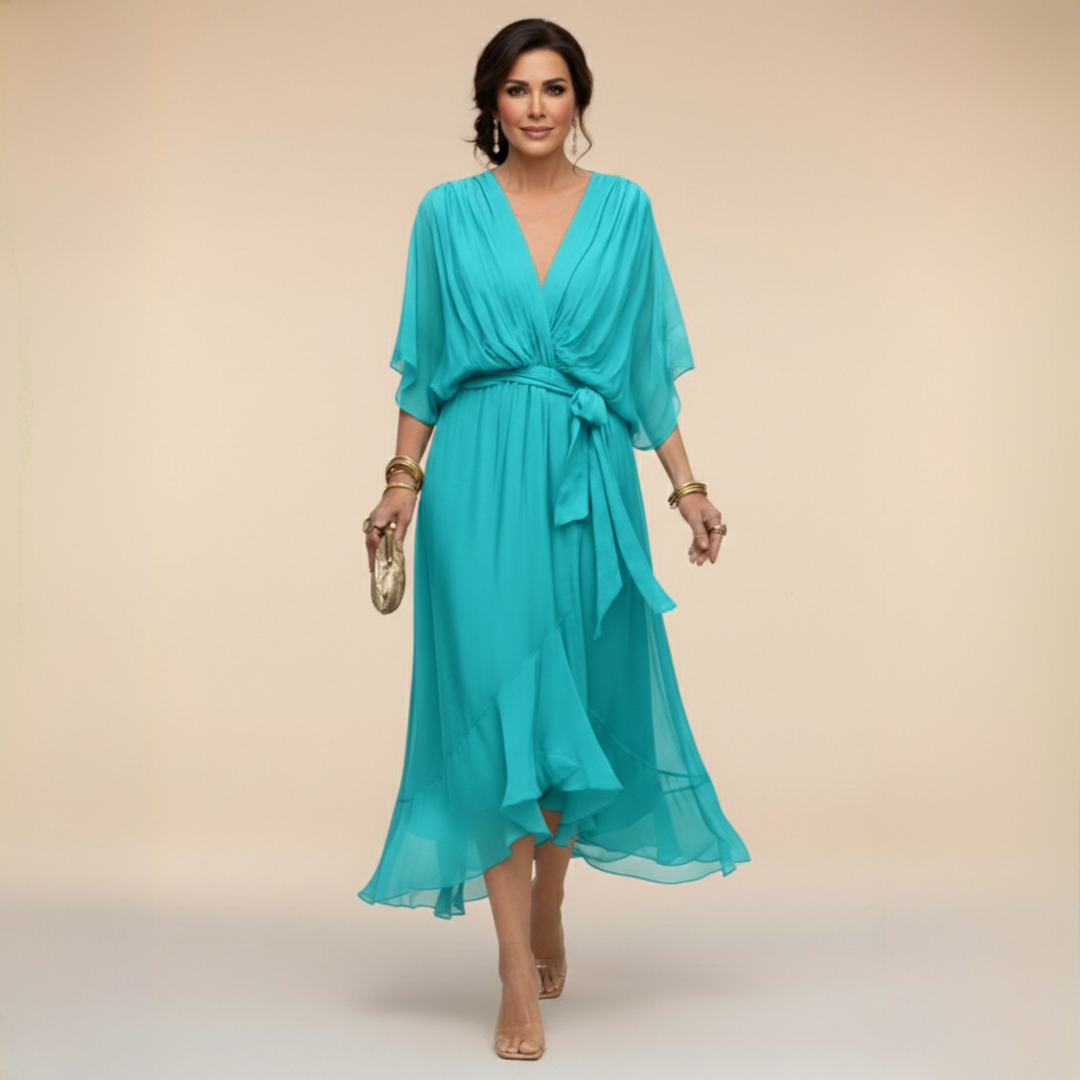 MARTA - VESTIDO DE CHIFFON COM DECOTE EM V
