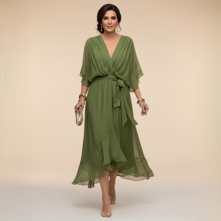 MARTA - VESTIDO DE CHIFFON COM DECOTE EM V
