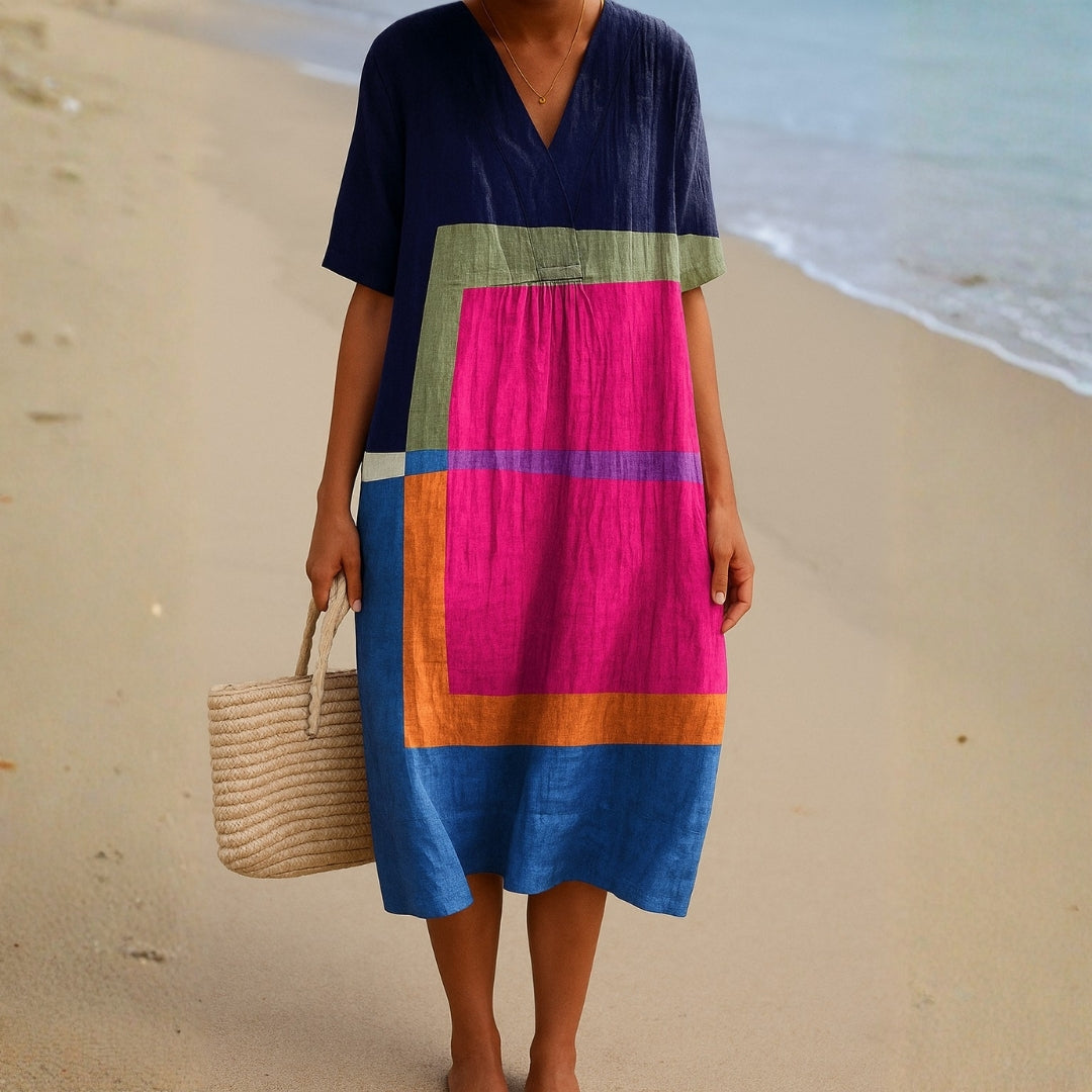 Isadora - Vestido de Blocos Coloridos Vibrantes