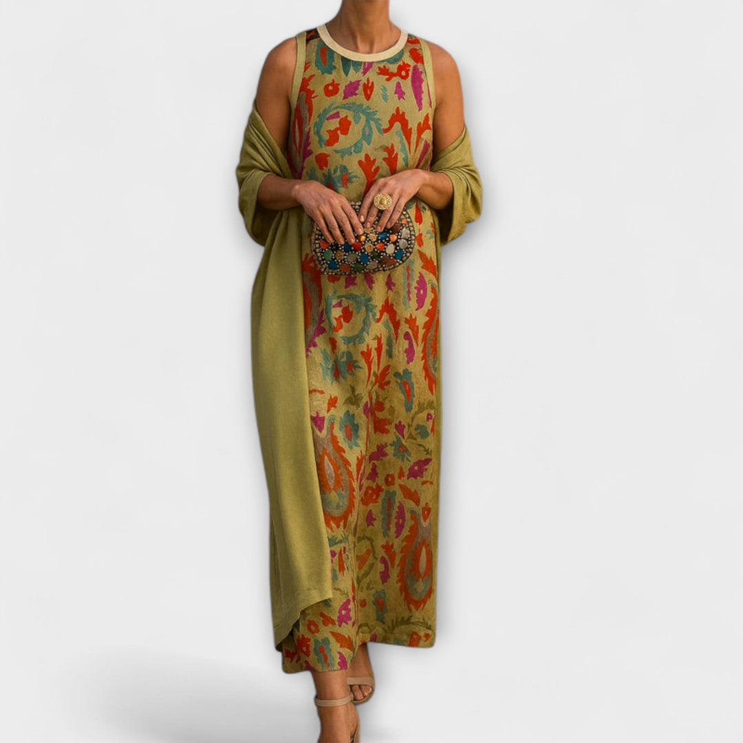 Rafaela – Vestido longo elegante com casaco a condizer