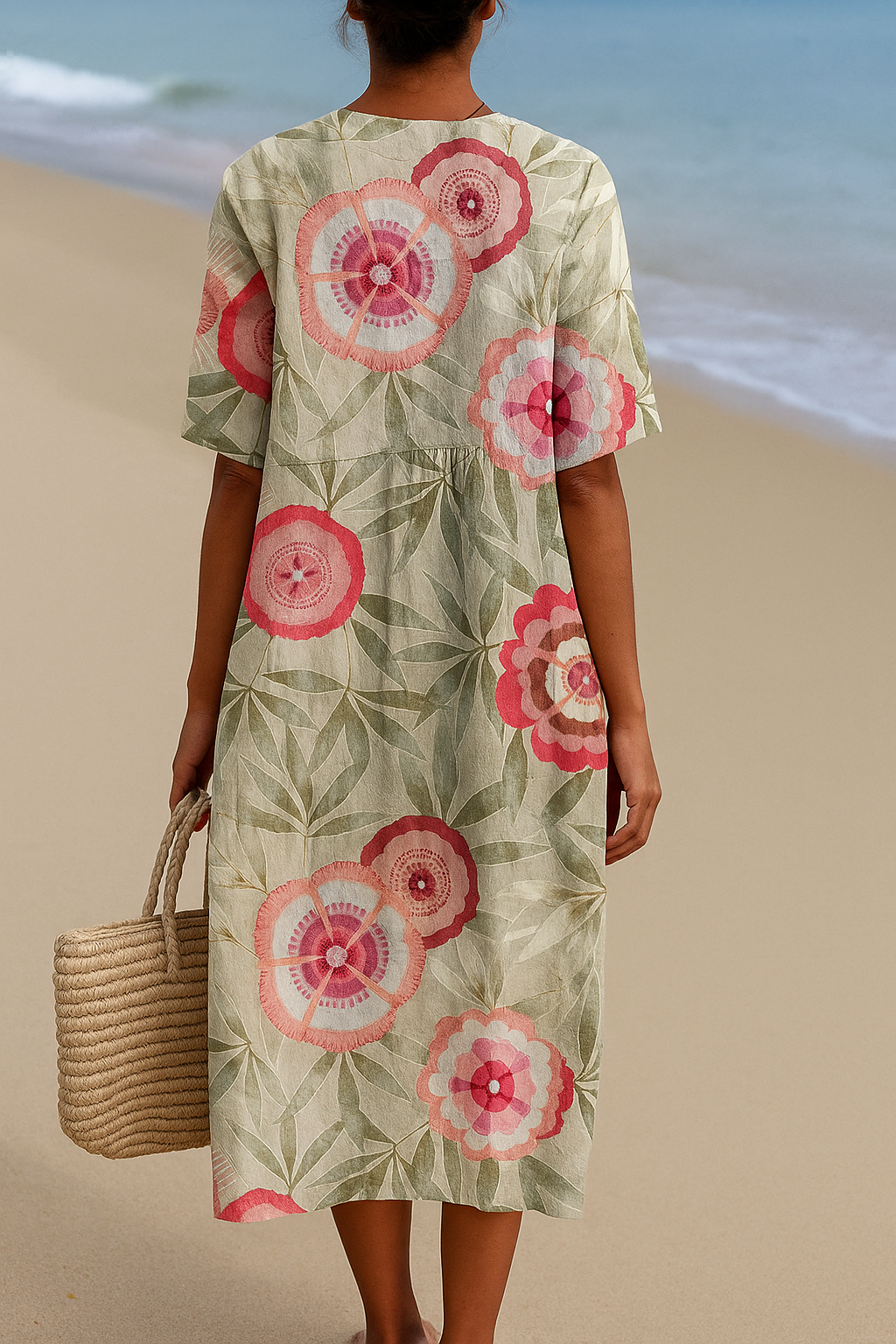 Margarida - Vestido Floral com Folhas e Mandala