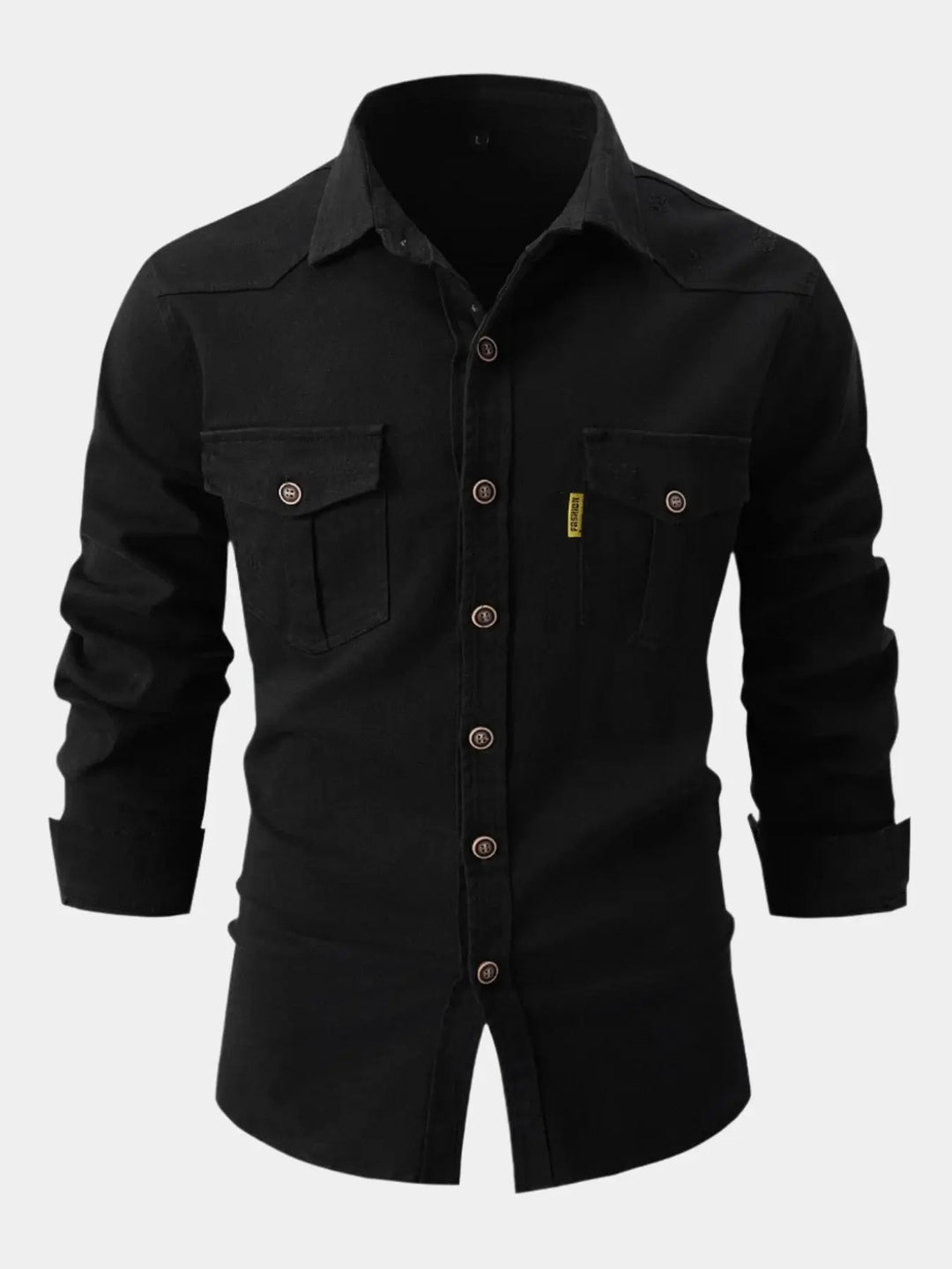 Camisa de Mistura de Denim - Botões