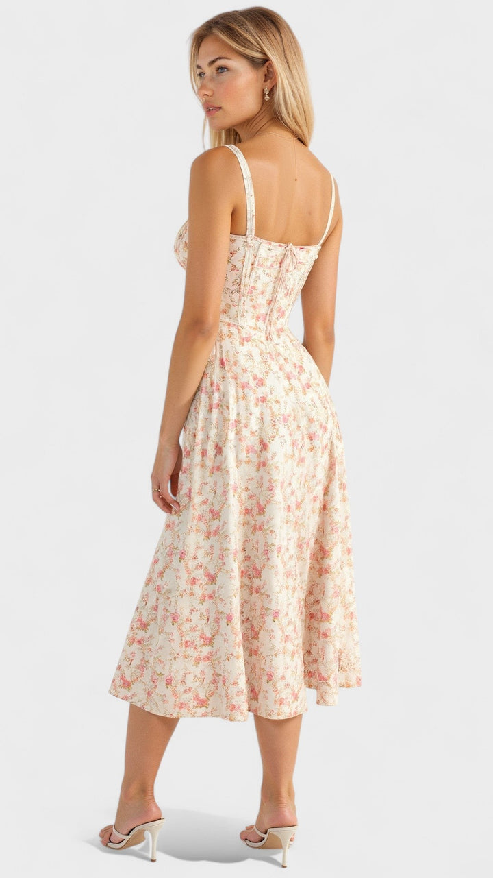 Carolina - Vestido Floral com Corpete Ajustado