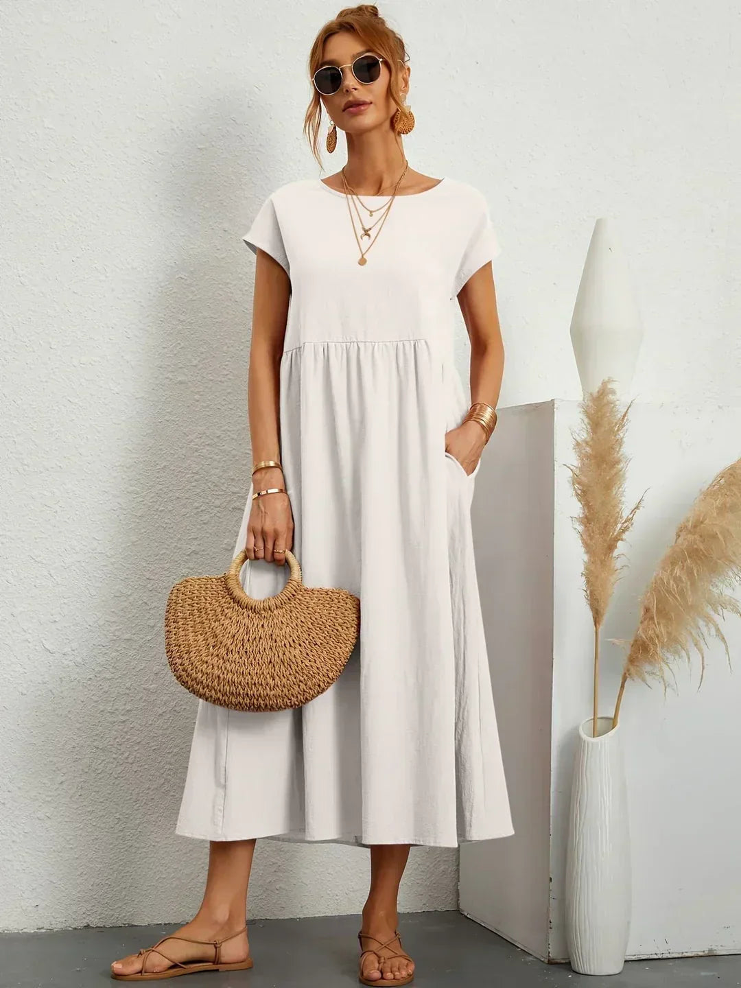 Gabriela - Vestido Elegante Midi Fluído Intemporal