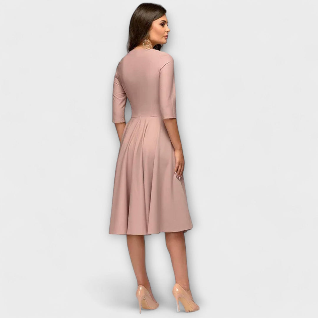 Ana - Vestido Midi Elegante com Cintura Laçada