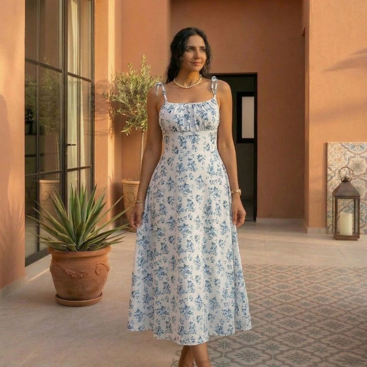 Joana | Top de praia com alças finas e padrão floral