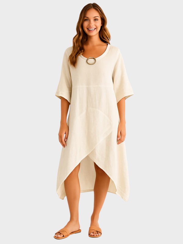 Marta - Vestido assimétrico em algodão e linho