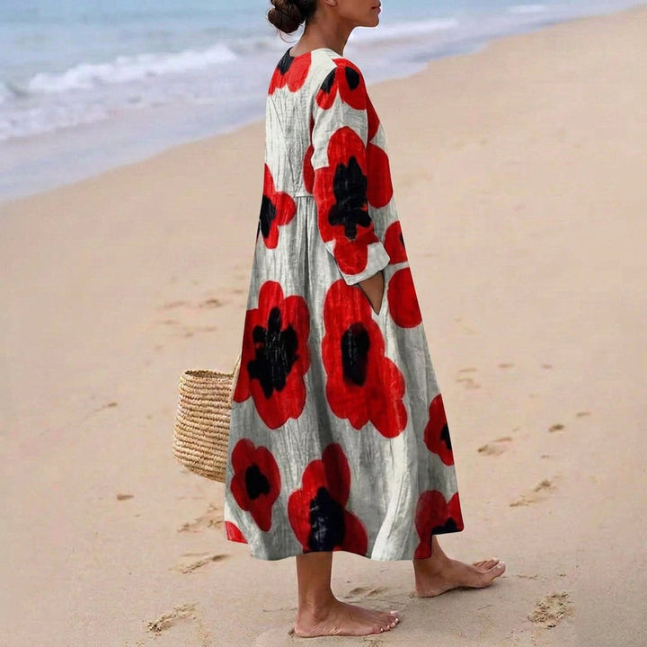 Elva - Vestido Maxi Floral em Vermelho