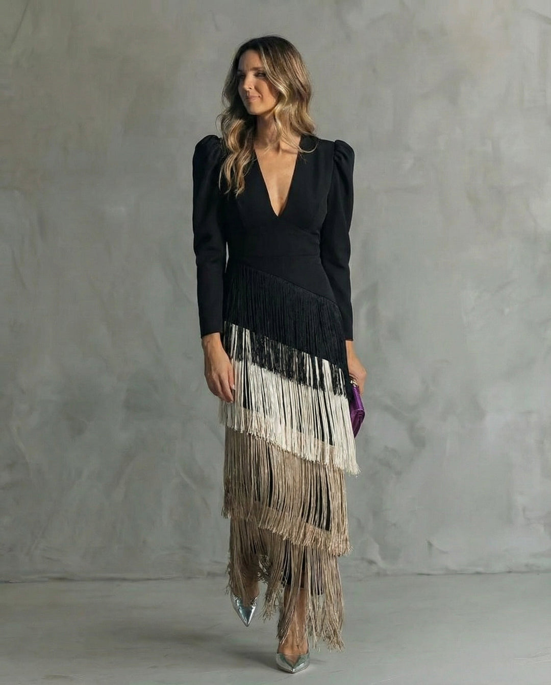 Moana | Vestido elegante com mangas de franjas