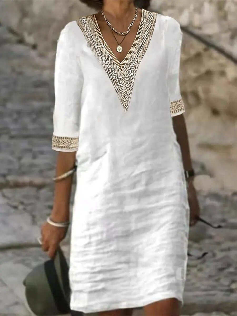 Camila - Vestido Casual de Algodão e Linho