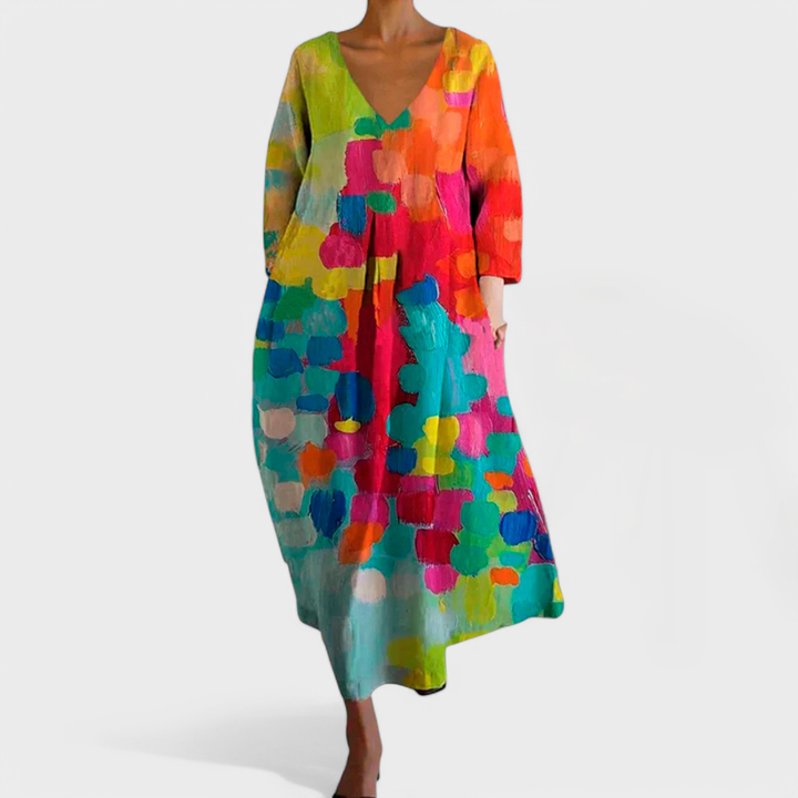Ana - Vestido colorido com decote em V